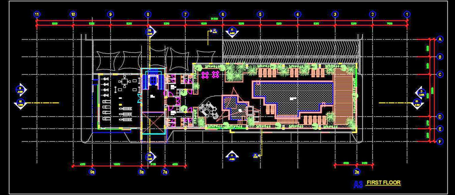 Swimming Pool Floor Plan with Gym and Landscaping Details